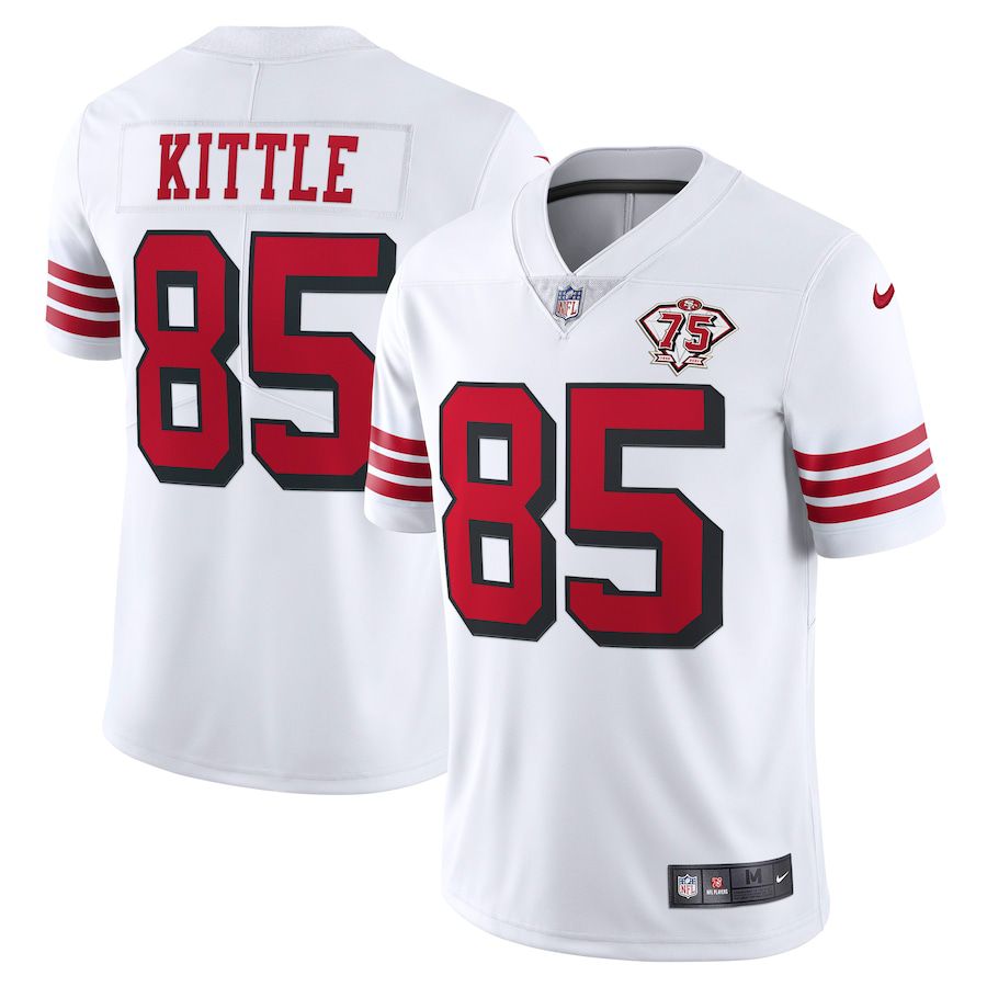 Men San Francisco 49ers #85 George Kittle Nike White 75th Anniversary 2nd Alternate Vapor Limited NFL Jersey->san francisco 49ers->NFL Jersey